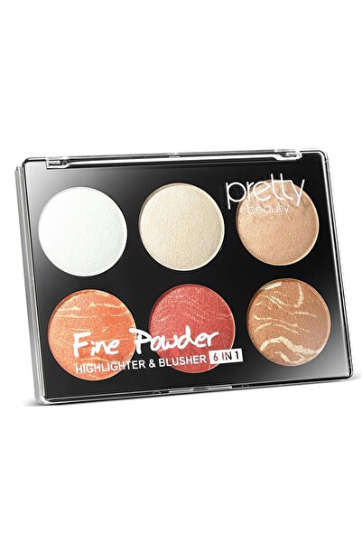 Pretty Beauty Fine Powder 6’lı Highlighter & Blusher Paleti – Işıltılı Aydınl...