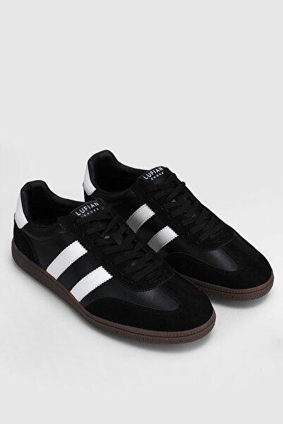 Lufian Γνήσιο δερμάτινο άνετο αθλητικό παπούτσι με κορδόνια, μαύρο sneaker γι...