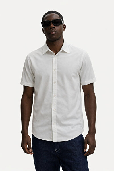 DAMGA JEANS Men's Short Sleeve Basic White Relaxed Shirt