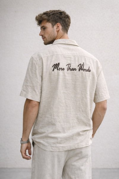 Polo State Men's Oversized Short Sleeve Textured Printed Beige Shirt – More Than Words