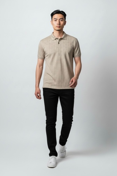 KAMER Men's Modern Fit Polo Collar Patterned Beige T-Shirt 5090E