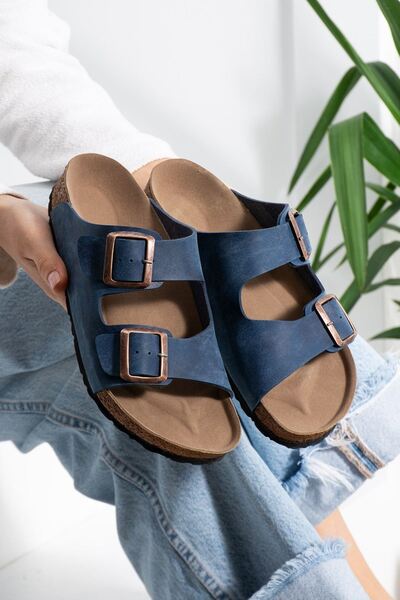 FUGA MODA Arona Navy Blue Nubuck Διπλή Λωρίδα Σόλα από Φελλό Ορθοπεδικό Premi...