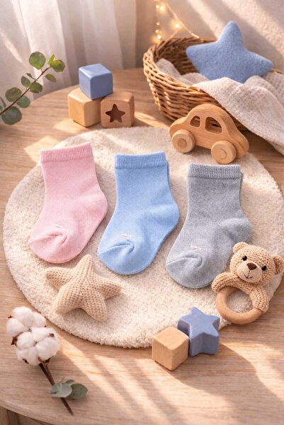 Amélio Kids Organic Cotton Unisex 3-Piece Boxed Premium Baby & Kids Socks