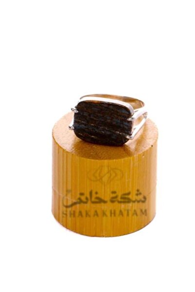 Shaka Khatam Square Silver Ring with Brown Pattern
