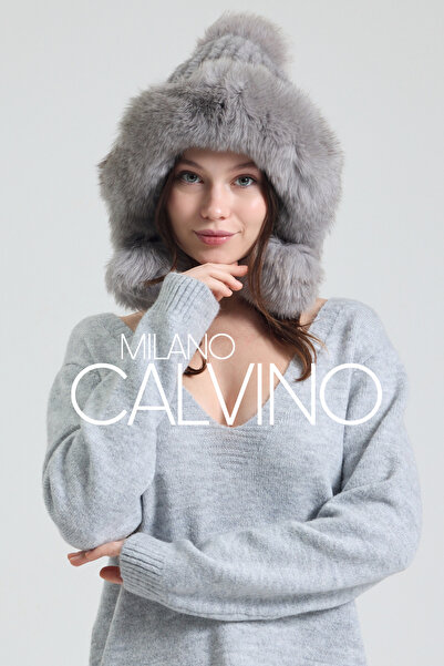 Milano Calvino Noelle Knitted Fur-Trimmed Luxury Beanie – Double Pompom Design