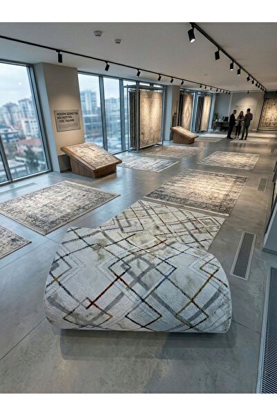 Dinarsu Çapraz Çizgi Desenli Modern Jel Kesme Halı Yolluk