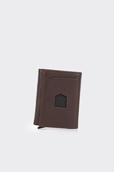 White Stone Genuine Leather Brown Card Mechanism Premium Card Holder
