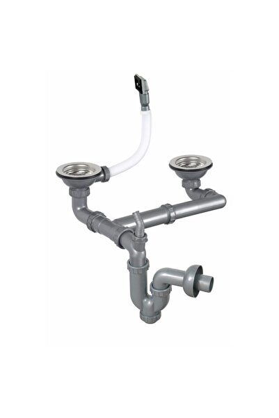 SANITEC Sistem scurgere chiuveta dubla Q90 SN-048, racord cu preaplin, dublu