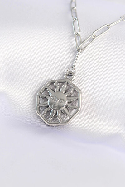 online kapsulavm avm alışveriş 316L Steel Chain Silver Color Sun Pendant