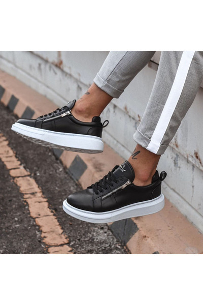 martin valen Black-White Designer Zippered Chunky Sneakers S