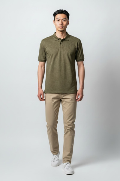 KAMER Men's Modern Fit Polo Collar Patterned Green T-Shirt 5090Y