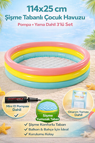 YILDIRIM OYUNCAK 114x25 cm Şişme Tabanlı Çocuk Havuzu Seti – Bahçe Ev ve Balk...