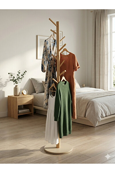 WDA Wooden Freestanding Coat Rack–Modern Tree Style Clothes Stand–Natural Wood