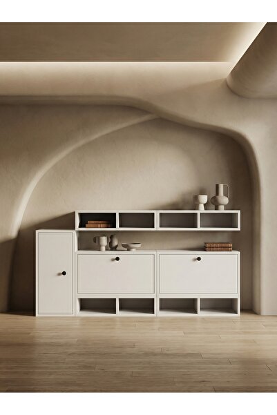 FOR WOMAN DESİGN Ahşap Kahve İstasyonu Kahve Köşesi 3 Kapaklı Açık Raflı Mode...