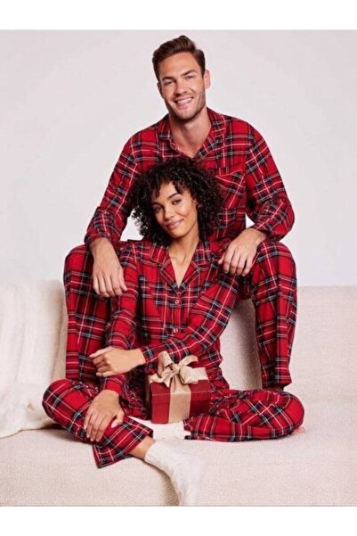 MEYLİYA Men's Long Sleeved Buttoned Pajama Set Double Combination Karel Check...