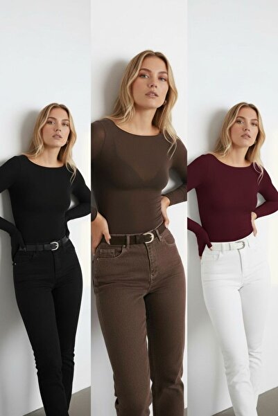 Bliss Γυναικεία μπλούζα με λαιμόκοψη Μοντάλ Κασμίρ Ελαφριά μπλούζα σετ 3 τεμα...