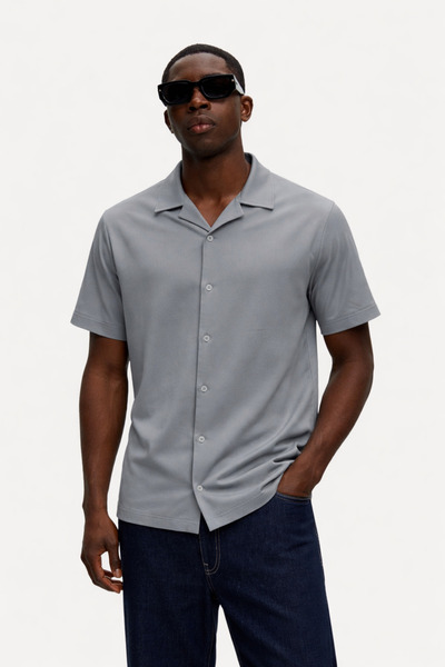 DAMGA JEANS Men's Short Sleeve Basic Gray Relaxed Shirt