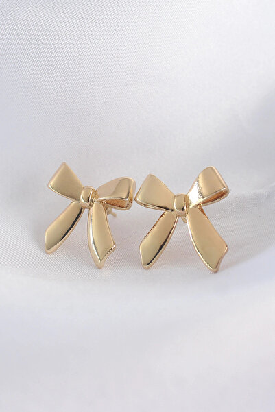 online kapsulavm avm alışveriş Brass Gold Color Flat Plate Bow Earrings