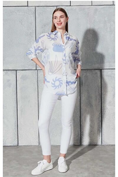 PAZEN MODA قميص أزرق D منقوش مقاس كبير