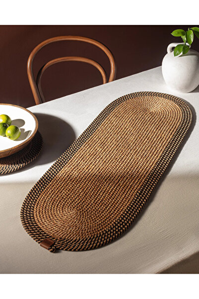 Halımax Alice Jute Straw-Textured Oval Table Runner Reversible Washable Place...