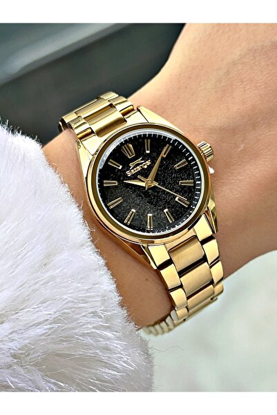 Slazenger Special Design Steel Cord Black-Gold Color Women Wrist Watch 2533Mr