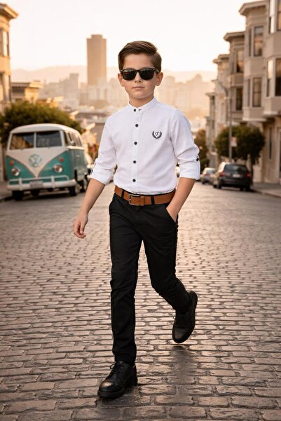 Esterella Costum pentru băieți cu guler pliat și mâneci pliate/cămașă cu mâne...