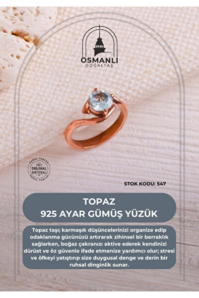 OSMANLI DOĞAL TAŞ Sertifikalı Topaz 925 Ayar Gümüş Yüzük (SK:547)
