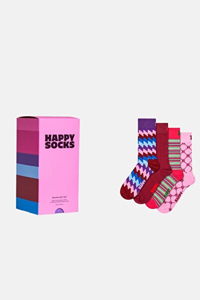 Happy Socks - Pink Mixed Patterned 4-Piece Cotton Sock Set