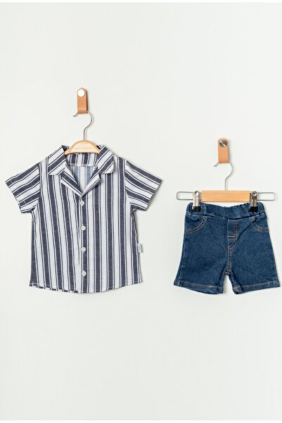 Chicsy Baby Baby Boy Striped Shirt Denim Shorts Set