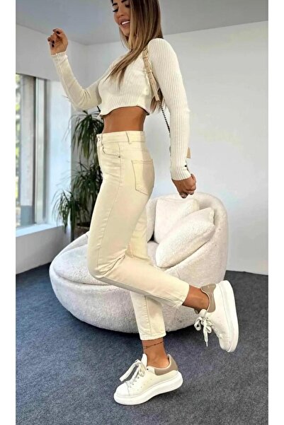 DENİM İN SHE JEANS MOM BEJ RECOLABORABILE PENTRU FEMEI, SEZONUL NOU Y talie î...