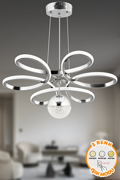 Capella Aydınlatma Alvaro Modern Gümüş Sarkıt 3 Renk Işık Avize Salon Mutfak ...