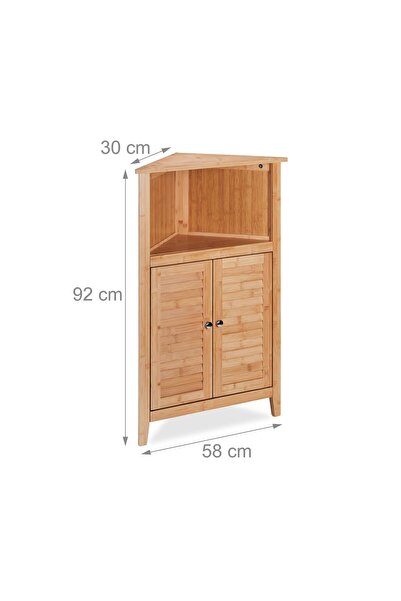 Relaxdays Dulap de colț, 92 x 58 x 30 cm / 7,3 kg, maro, 2 uși, 3 compartimente, bambus/ MDF