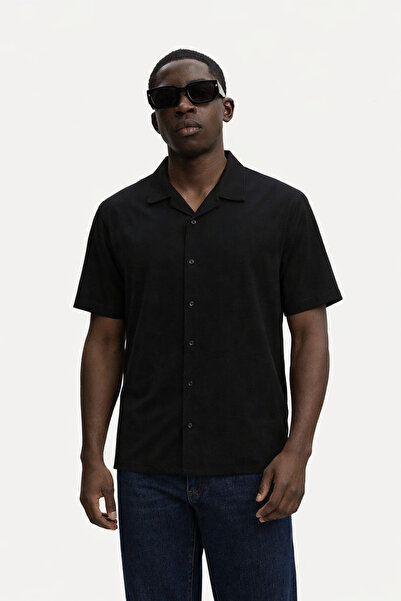 DAMGA JEANS Men's Short Sleeve Basic Black Relaxed Shirt