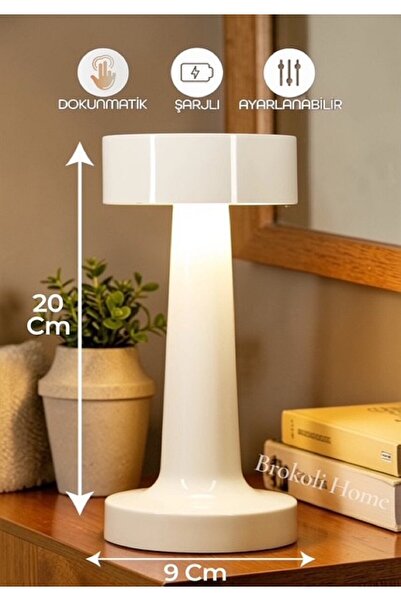 Brokoli Home Avec Dokunmatik Masa Lambası 3 Işık Renkli Dim Ayarlı Şarjlı Mas...
