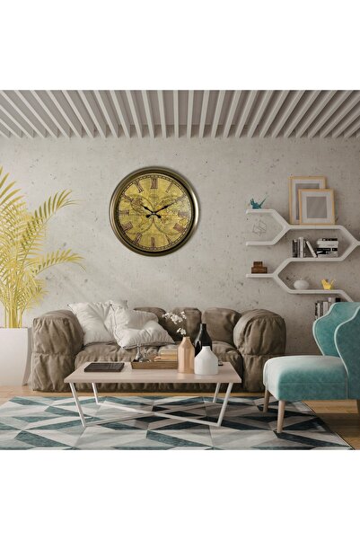 Leyaton Vintage Atlas Majestic 40 cm Metal Wall Clock Lwlhm-Ytrs345