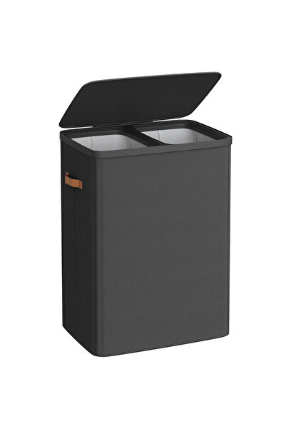 SONGMICS Coș de rufe 170 L cu 2 compartimente și capac, 56x40x75 cm, negru