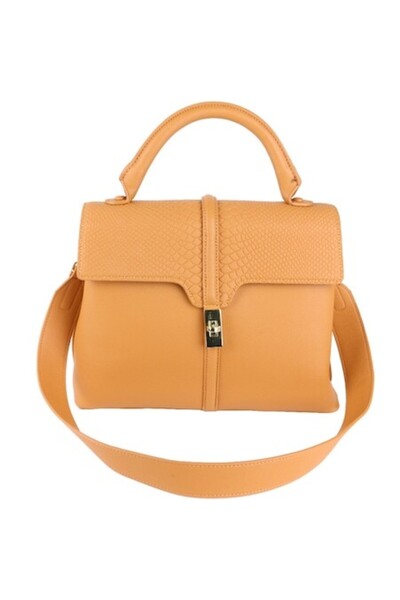 Paula Rossi Γυναικεία τσάντα ώμου, δερμάτινη με λεπτομέρεια από δέρμα φιδιού