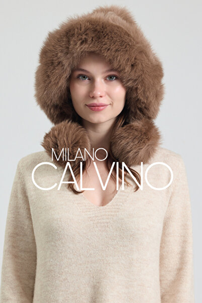 Milano Calvino Noelle Knitted Fur-Trimmed Luxury Beanie – Double Pompom Design