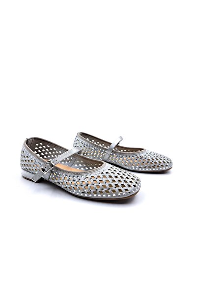 Guja Stoned and Perforated Gray Summer Stylish Ballet Flats