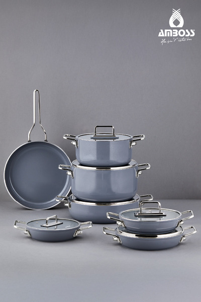 Amboss Sera Nova 13 Parça Seramik Tencere Tava Sahan Seti Gri