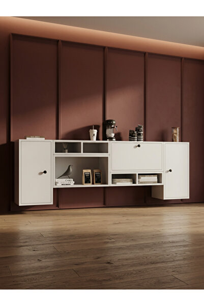 FOR WOMAN DESİGN Ahşap Modern Kahve Köşesi 3 Kapaklı 5 Açık Raflı Modern Yeni...