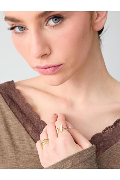 Jimmy Key Altın Rengi Sıralı Parlak Modern Yüzük