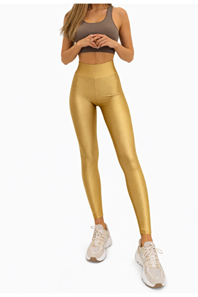 Nobrand Colanți Damă Metalizați Auriu Deschis – Talie Înaltă – XL