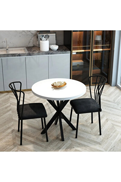 MOONCAPELLA 2 Sandalye 1 Masa Takımı YuvarlakMutfak Masası Sandalye 70x70 cm ...