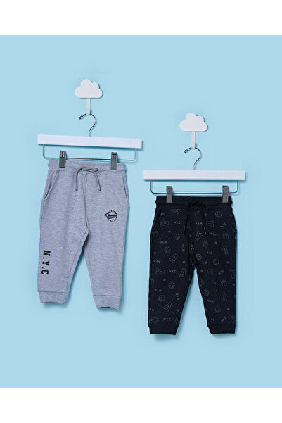 REDTAG بنطلون رياضي للأطفال الرضع، لون فحمي، مطبوع بالكامل، عبوة من قطعتين