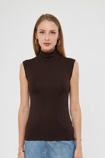 Irmak Kerekli Turtleneck Zero Sleeve Badi Viscose Stretch Fabric Body 135 Brown