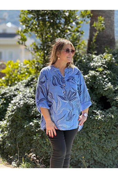 Punta Otantik Yg14080 Italian Three-Button P Cotton K Linen Blouse Light Blue