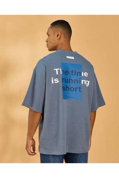 REDTAG Men Blue Back Printed T Shirt