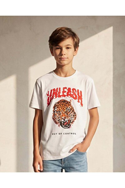 REDTAG Senior Boys White Printed T-Shirt