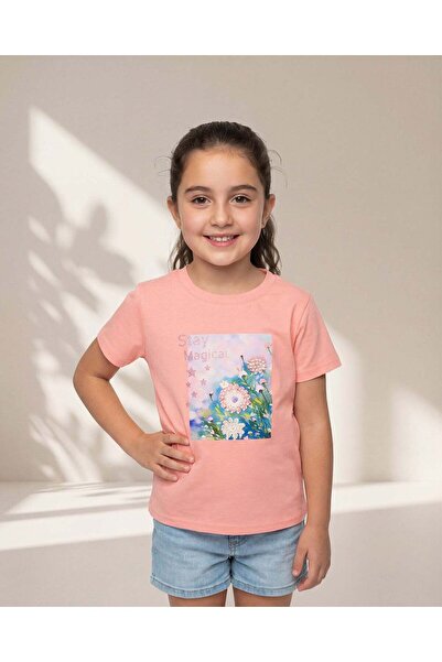 REDTAG Girls Pink Embellished T Shirt